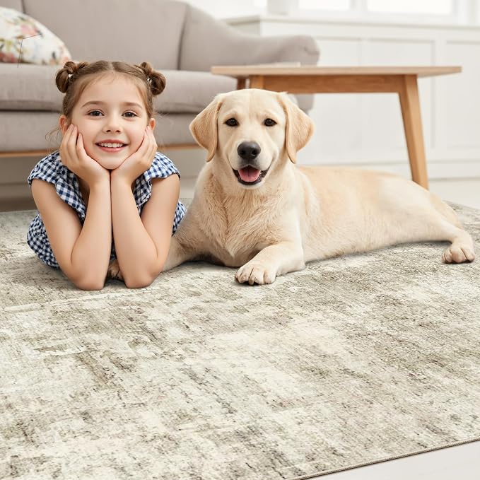 Soalmost 9x12 Area Rugs for Living Room Washable Rug Abstract Beige/Gray | - Image 9