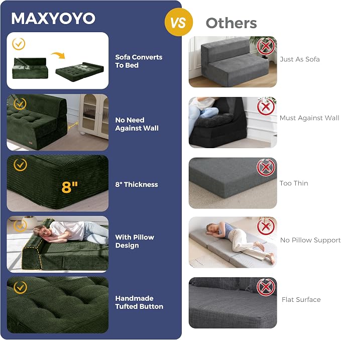 MAXYOYO 8" Folding Sofa Bed, Fold Out Chair Bed Sleeper Chair, Convertible - Image 7