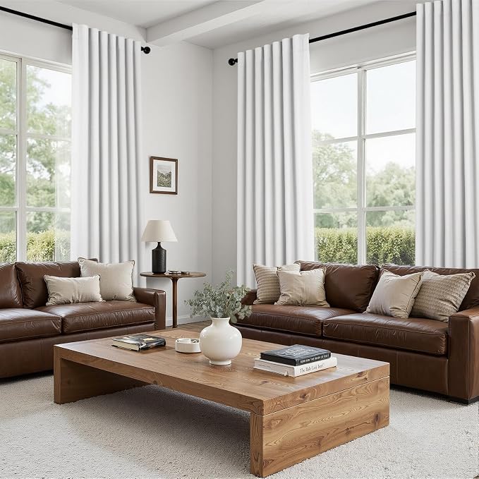 Topfinel White Linen Blackout 96 Inch Curtains - Image 6