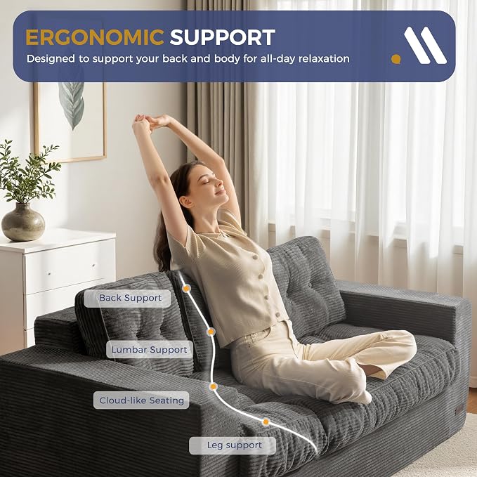 MAXYOYO Oversized Loveseat Sofa Couch, Upholstered Bean Bag Chair Cloud 3-Seat - Image 5