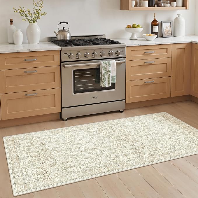 Soalmost Runner Rug 2x5 Washable Non-Slip Kitchen Entry Runners Beige/Brown | - Image 2