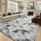 8x10 Extra Large Tie-Dyed Grey and White Fluffy Area Rug Non-Slip - Image 2