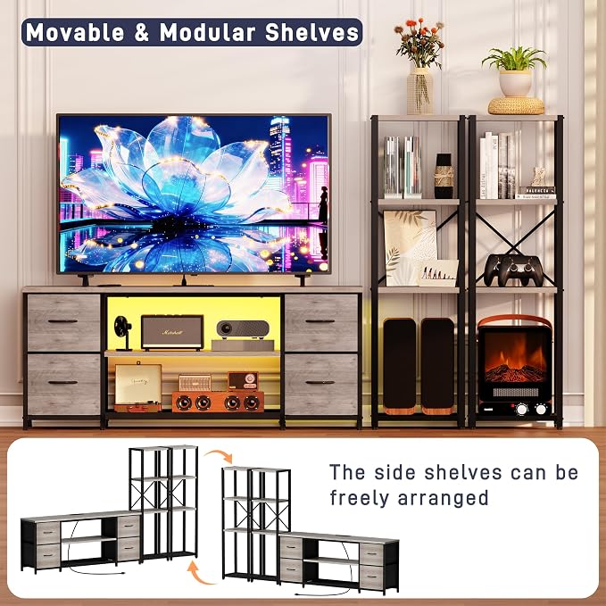 Yenlure LED TV Stand Bookshelf Combo - Image 5