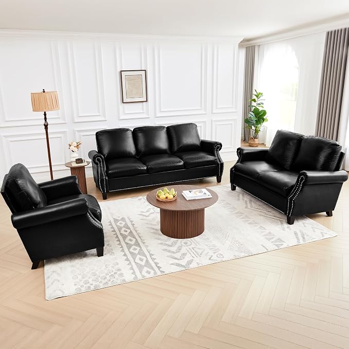 LEVNARY Compact PU Leather Sofa Set 3 Piece, Small Space Couch Set - Image 7