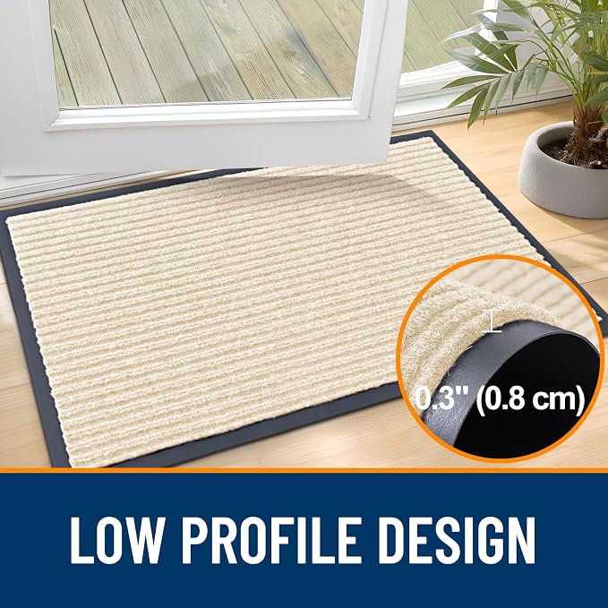 OLANLY 2-Pack Front Door Mats 47x23, Waterproof Heavy-Duty Doormats | Beige - Image 4