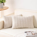 Pack of 2 Corduroy Decorative Throw Pillow Covers 12x20 Inch, Cream White | by Unknown