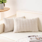 Pack of 2 Corduroy Decorative Throw Pillow Covers 12x20 Inch, Cream White | by Unknown