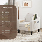 Accent Chair for Living Room Modern Linen Upholstered Armchair Side Wooden - Image 8