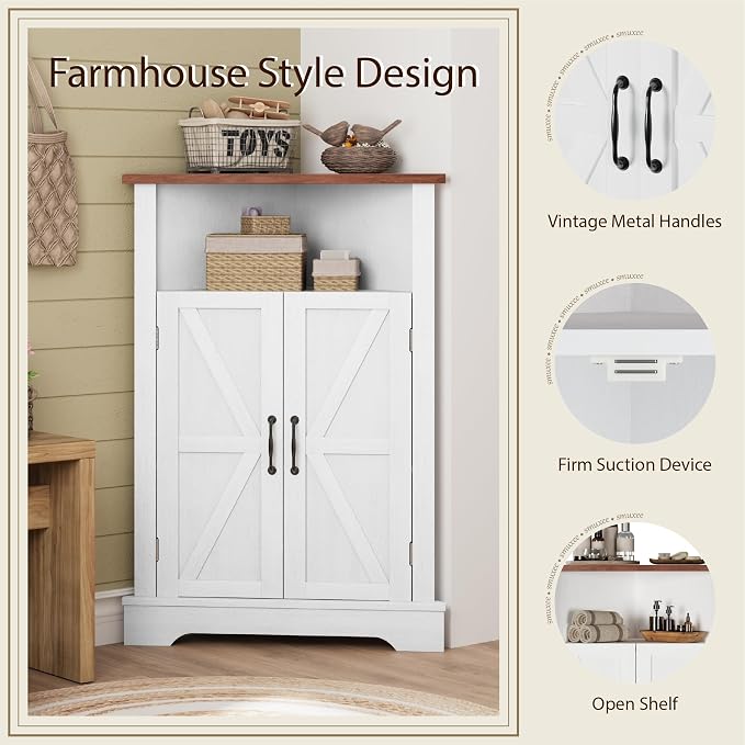 Smuxee Bathroom Corner Storage Cabinet, Farmhouse Floor Corner Cabinet - Image 5