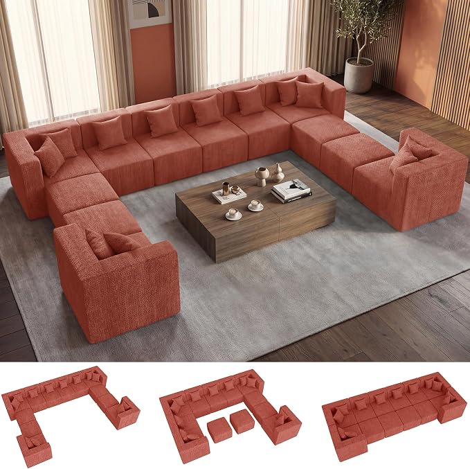 MONVANE Modular Sectional Sofa, Oversized 12 Seat Convertible U Shaped Couch by MONVANE