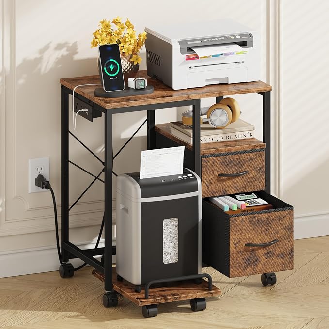 YAOHUOO Printer Stand with Power Outlet/Fabric Drawers, Printer Cabinet with by YAOHUOO