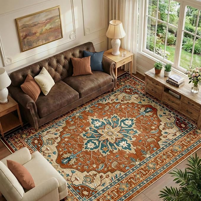 RELEANY Washable Area Rug, Water Repellent, Pet Friendly, Vintage Floral Boho - Image 3