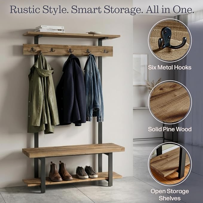 Alaterre Furniture Pomona Entryway Hall Tree – Modern Farmhouse 48-Inch Solid - Image 5