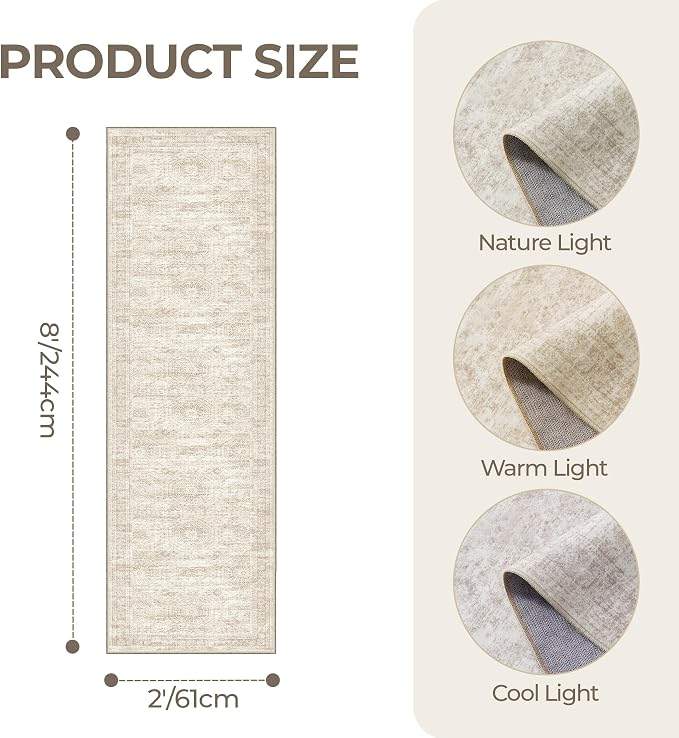 2x8 Runner Rug Non Slip, Washable Hallway Runner Rug, Nursery Room, Soft Runner - Image 2