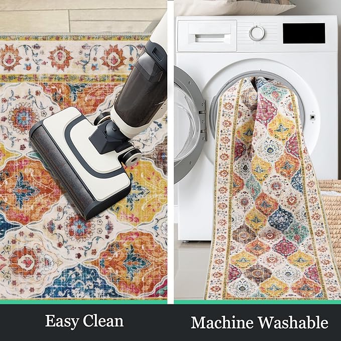 HEBE Hallway Runner Rug 2'x6', Washable Non Slip Kitchen Rug Runner | Soft Boho - Image 4