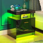 WOOVIVS Night Stand with Light, High Gloss Nightstand with USB/Wireless - Image 9