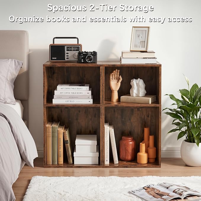YAHARBO 2 Cube Bookshelf, Horizontal Book Shelf, Small Cubby Bookcase - Image 7