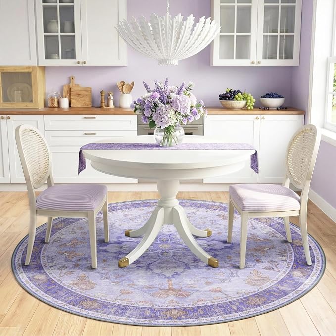 RELEANY Washable Area Rug, Round 6ft, Water Repellent, Pet Friendly, Vintage - Image 2