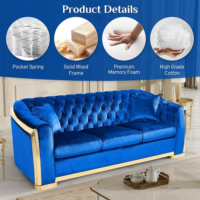 DAMAIFROM Mid Century Modern Chesterfield Sofa Couch, 5 Seat Tufted Sofas - Image 3