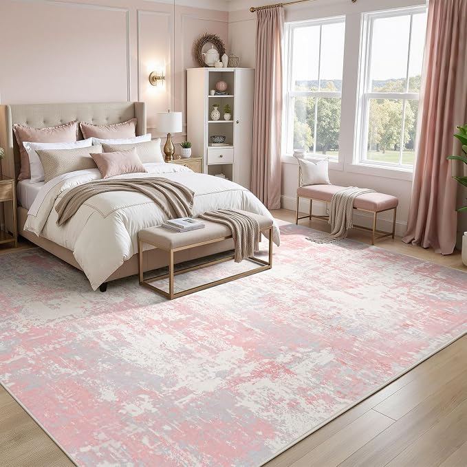 Rugflix 9x12 Area Rugs for Bedroom, Washable Pink Large Rug | Machine Washable; - Image 3
