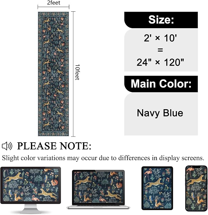 DUKINO 2x10 Kitchen Runner Rug, Soft Non Slip Animal Washable Rug Navy Blue | - Image 2