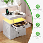 HNEBC Night Stand Set 2 with Gun Drawers, Farmhouse Nightstand with Charging - Image 4