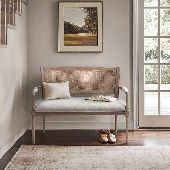 Madison Park Willshire Natural Rattan Settee, Upholstered Seat - Image 9
