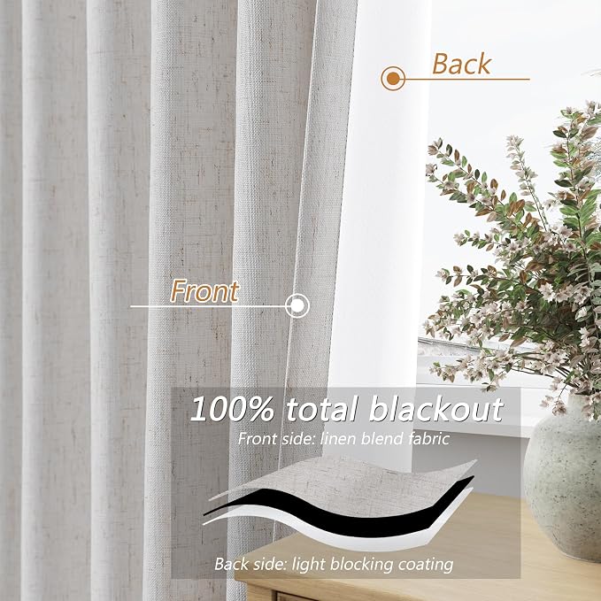 100% Natural Linen Blackout Curtains 84 Inch Long 2 Panels Set - Image 4