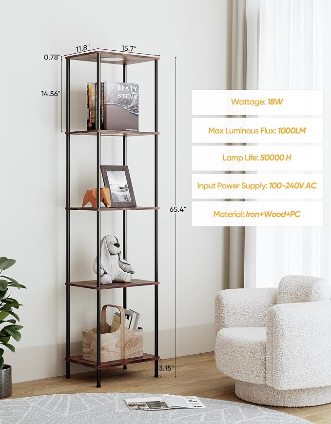 Display Shelf with RGBW Light, Color Changing Curio Cabinet Floor Lamp with - Image 2