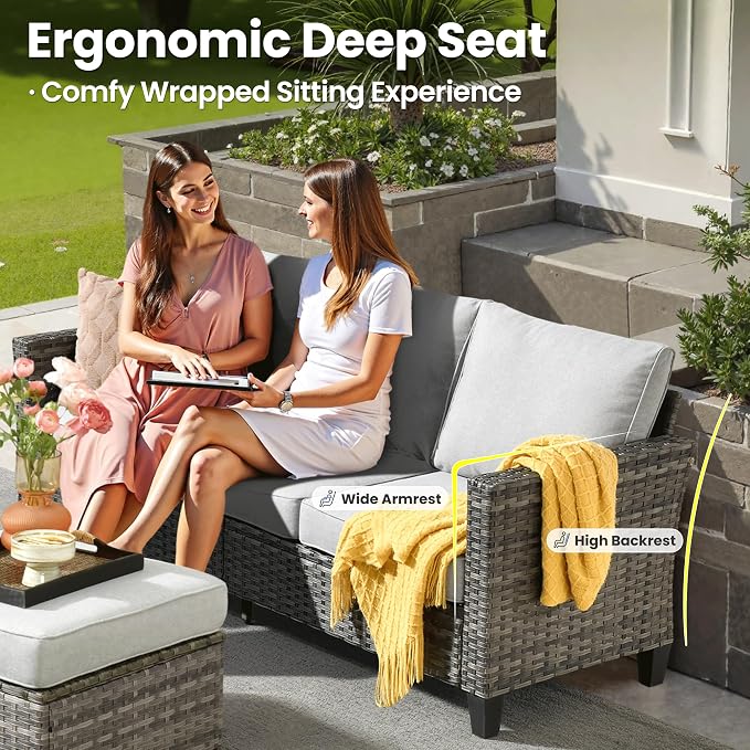 ovios 7 Pieces Patio Furniture Set, Outdoor Wicker Sofa Couch - Image 6