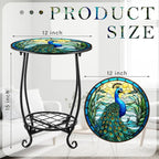 Cinnvoice Outdoor Side Table Round Small Mosaic Patio Accent Indoor End Plant - Image 3