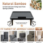SINWANT Couch Armrest Table, Large Bamboo Couch Arm Table 360° Phone Holder - Image 3