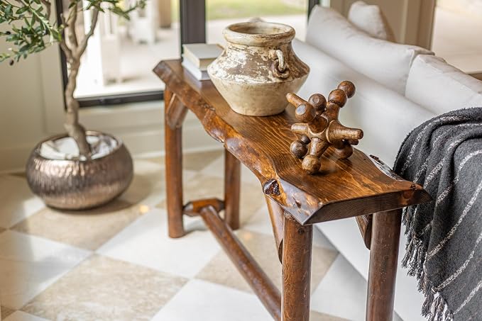 Rustic Sofa Table 56" Live Edge Console Table Cedar & Pine Wood by RusticSouthernLogwerks