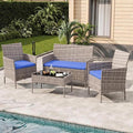 4-Piece Outdoor Furniture Set, PE Rattan Wicker Chairs by Unknown