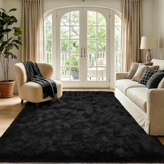 6x9 Large Black Fluffy Soft Area Rug Non-Slip - Image 2