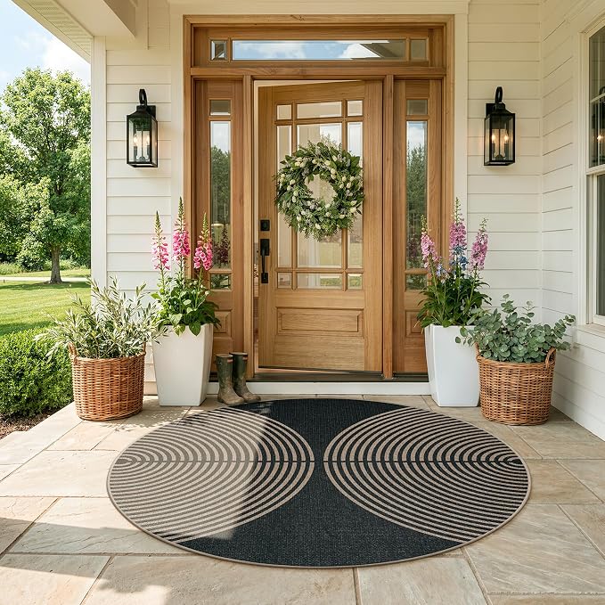 Lahome Enfys Modern Rainbow Round Rug, 6ft Easy Jute Circle Patio Rug Washable - Image 7