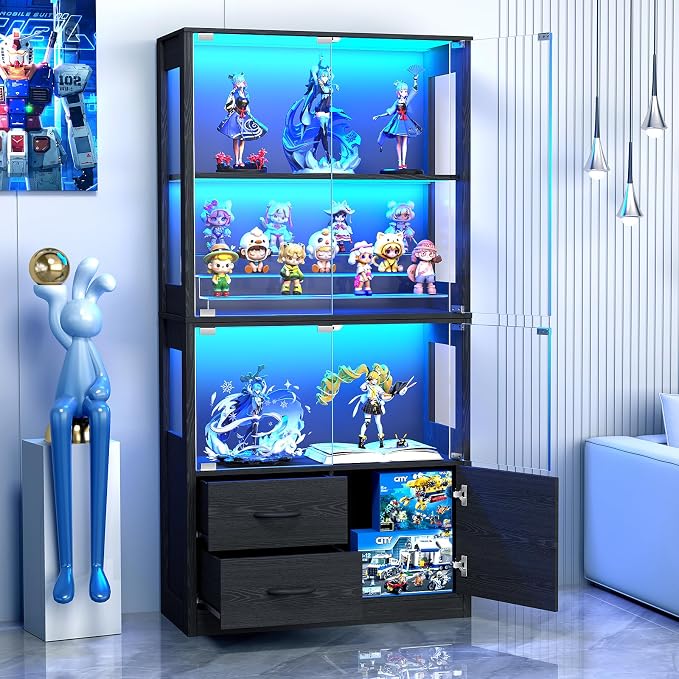 VersionTECH. Glass Display Cabinet, 4-Tier Curio Cabinet by VersionTECH