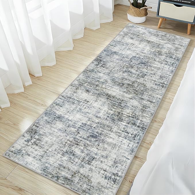 2'6''x8' Runner Rugs Washable Rug:Modern Abstract Hallway Blue Multi Carpet | - Image 3