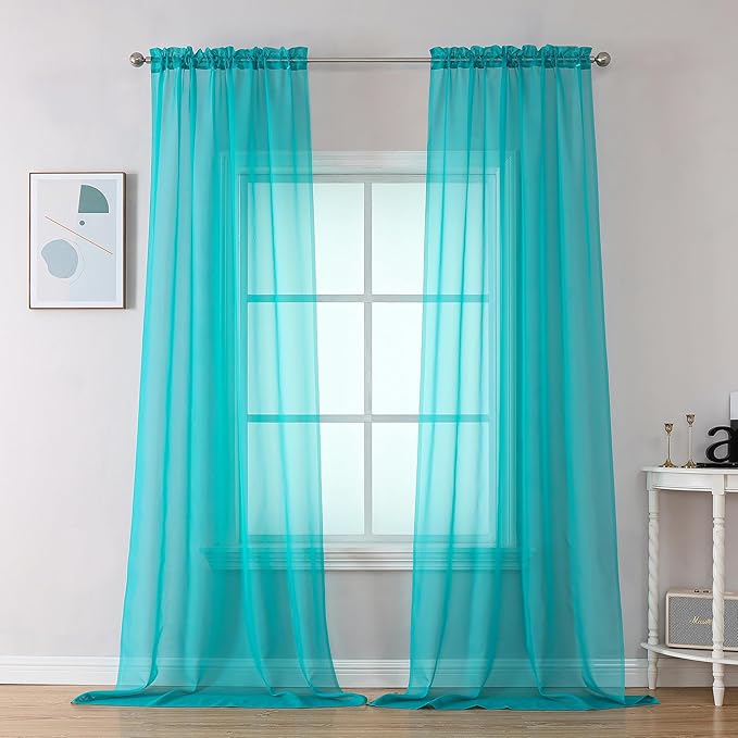 2 Panels Sheer Window Curtain Panels 96" Length by OVZME