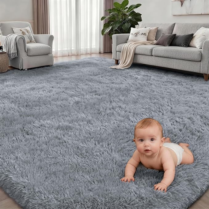 9x12 Area Rug Living Room Bedroom: Fluffy Plush Shag Carpet Gray | - Image 2