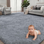 9x12 Area Rug Living Room Bedroom: Fluffy Plush Shag Carpet Gray | - Image 2