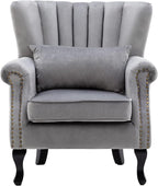 Mid Century Accent Chair Modern Tufted Wingback Armchairs Club Chair Velvet by DMFurniture