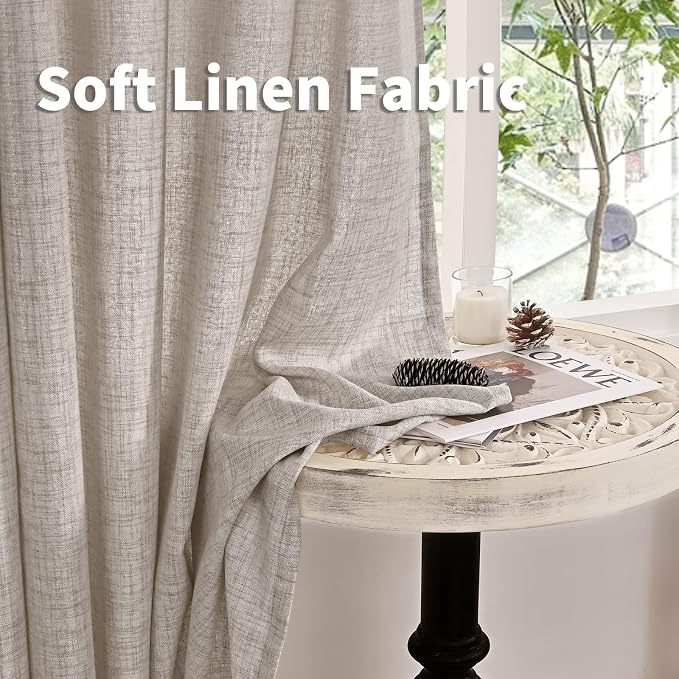 YoungsTex Natural Linen Semi Sheer Curtains 38 x 63 Inch Length 2 Panels | - Image 7