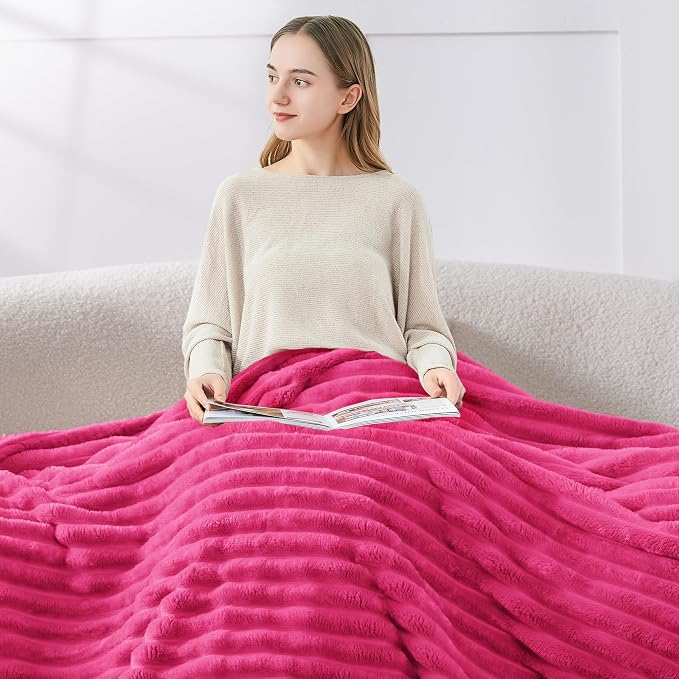 BEDELITE Ribbed Twin Blanket for Couch & Bed, Hot Pink, Warm Yet Lightweight - Image 3