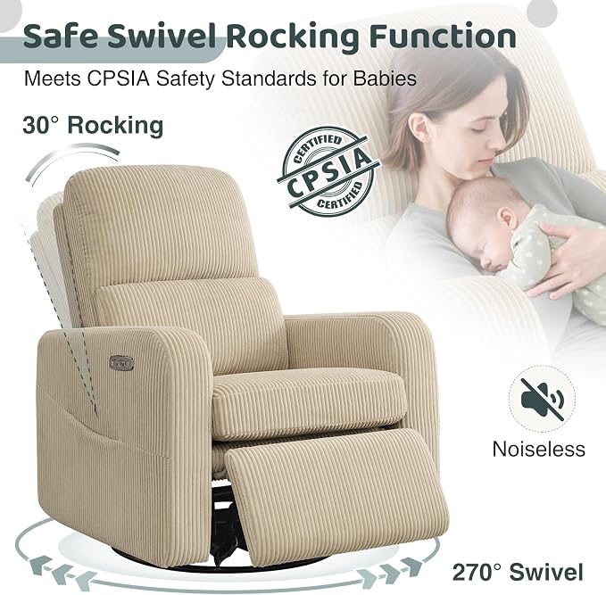 Swivel Rocker Recliner, Oversized Power Recliner Nursery Glider - Image 3