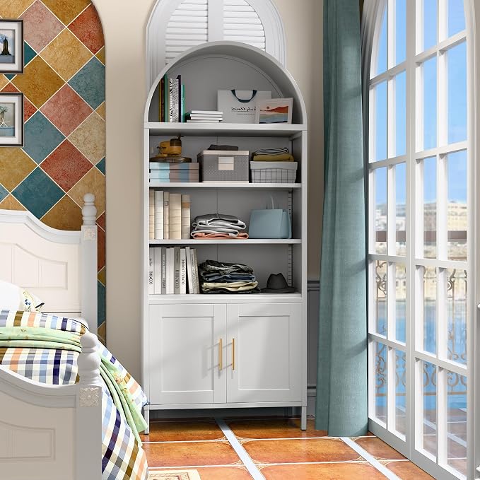 VEXPOR 73" Tall Metal Arched Bookcase - Image 7