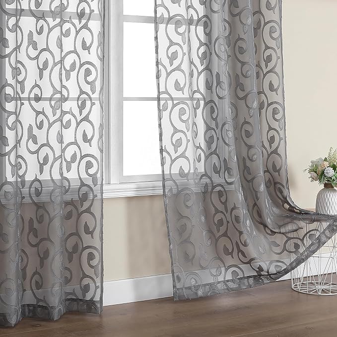 Furman Grey Sheer Curtains 72 inches Long 2 Panels Set, Light Filtering Top Rod by OWENIE