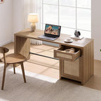 SICOTAS Rattan Home Office Desk, 2 Pieces Farmhouse Boho Executive Desk - Image 6