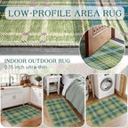 Front Door Mat Outside Entrance, 2x3 Green Teal Tartan Plaid Rug | Non-Slip - Image 7
