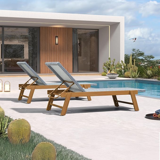 PURPLE LEAF Extra Large Patio Chaise Lounge 2 Pieces French Outdoor Wicker - Image 3